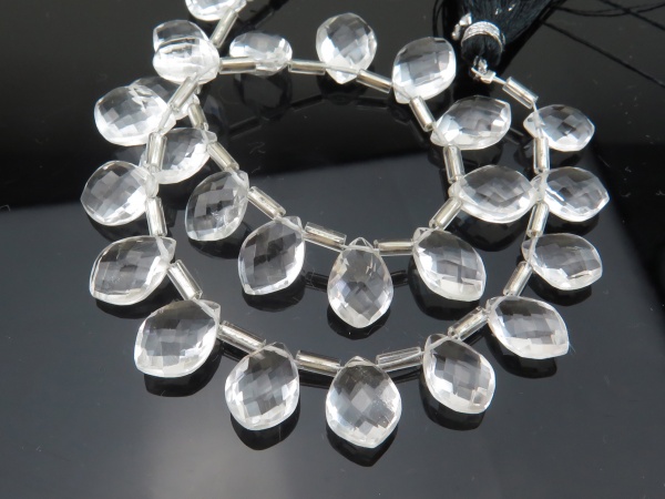 AAA Crystal Quartz Faceted Fancy Cut Briolettes 9.5-11.5mm ~ 8.5'' Strand