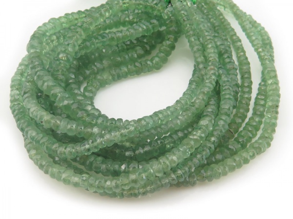 AA+ Green Kyanite Micro-Faceted Rondelles 3-5.5mm ~ 15.5'' Strand