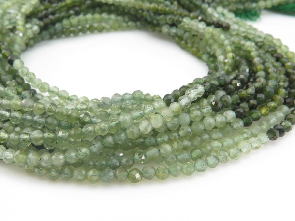 AA Shaded Green Tourmaline Micro Faceted Rondelles 2.5mm ~ 12.5'' Strand