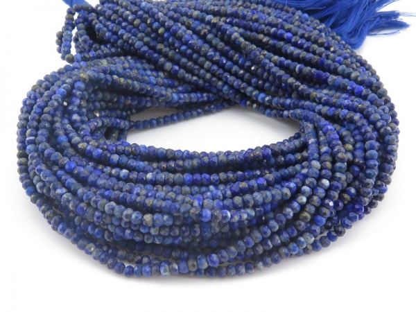 AA Lapis Lazuli Micro-Faceted Rondelles 3mm ~ 12.5'' Strand