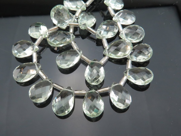 AAA Green Amethyst Faceted Pear Briolettes 15mm ~ 7.5'' Strand