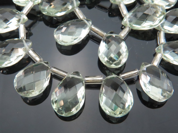 AAA Green Amethyst Faceted Pear Briolettes 11.5-12.5m ~ 7.5'' Strand