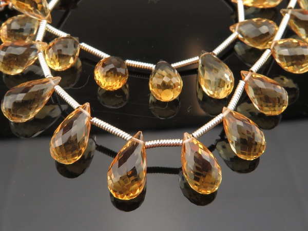 AAA Citrine Faceted Teardrop Briolettes 9-11mm ~ 7.5'' Strand