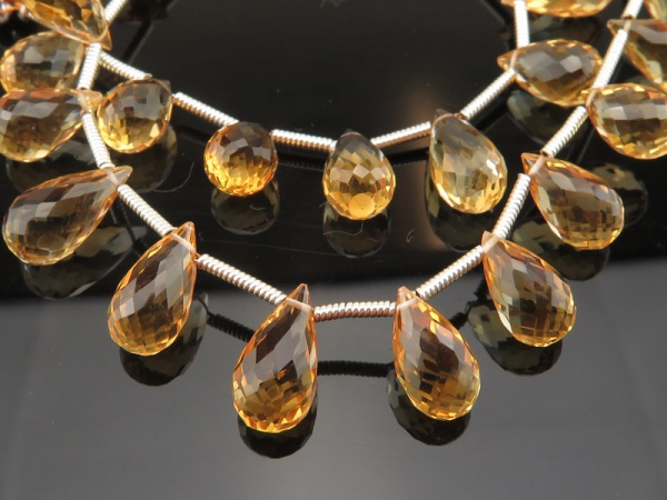 AAA Citrine Micro-Faceted Teardrop Briolettes 9-11mm ~ 7.5'' Strand