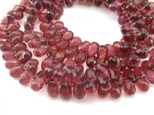AA+ Garnet Micro-Faceted Teardrop Briolettes 7-9mm ~ 8'' Strand