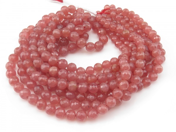 AA+ Rhodochrosite Faceted Round Beads 5-7mm ~ 16'' Strand