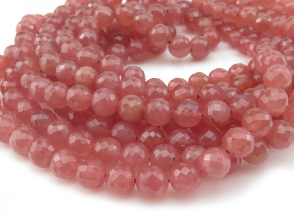 AA+ Rhodochrosite Faceted Round Beads 5-7mm ~ 16'' Strand