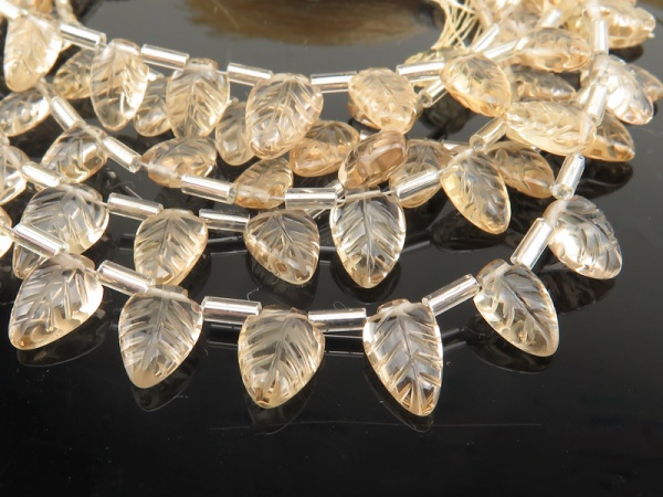 AAA Champagne Citrine Carved Leaf Briolettes 8-10mm (17)