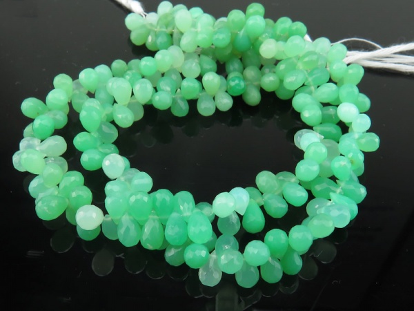 AA+ Chrysoprase Faceted Teardrop Briolettes 7-8mm ~ 8'' Strand