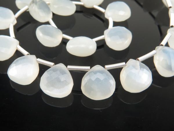 AAA White Moonstone Faceted Heart Briolettes 8.25-8.75mm