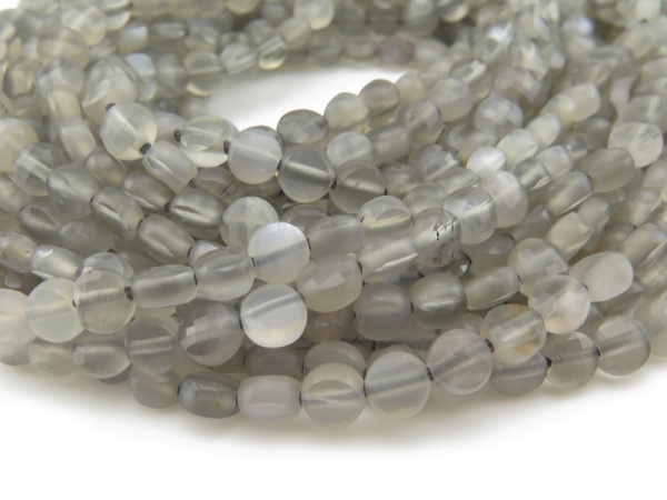 AA Grey Moonstone Faceted Coin Beads 4mm ~ 12.5'' Strand