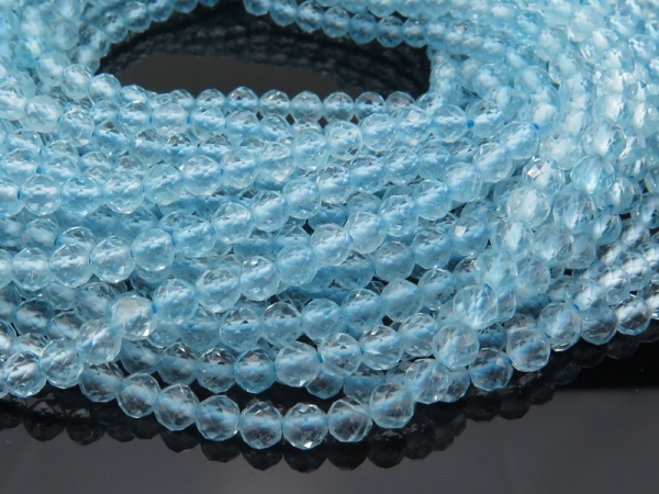 AAA Sky Blue Topaz Micro-Faceted Round Beads 4mm ~ 12.5'' Strand