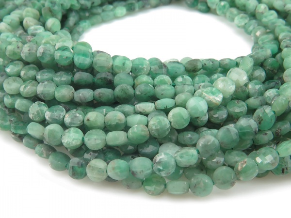 Emerald Faceted Coin Beads 4mm ~ 12.5'' Strand