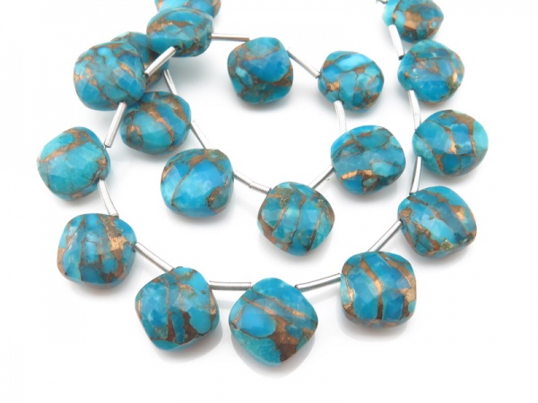 AA+ Mohave Copper Turquoise Micro-Faceted Diamond Briolettes 9-9.75mm ~ 9'' Strand