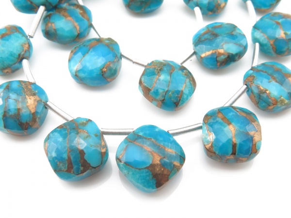 AA+ Mohave Copper Turquoise Micro-Faceted Diamond Briolettes 9-9.75mm ~ 9'' Strand