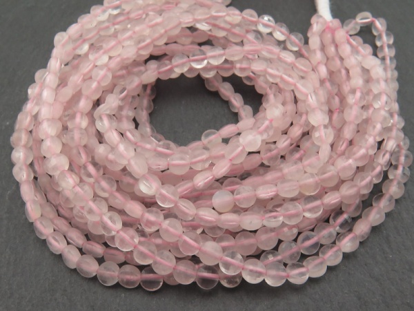 AA Rose Quartz Faceted Coin Beads 4mm ~ 12.5'' Strand