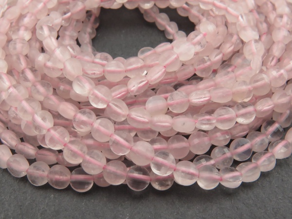 AA Rose Quartz Faceted Coin Beads 4mm ~ 12.5'' Strand