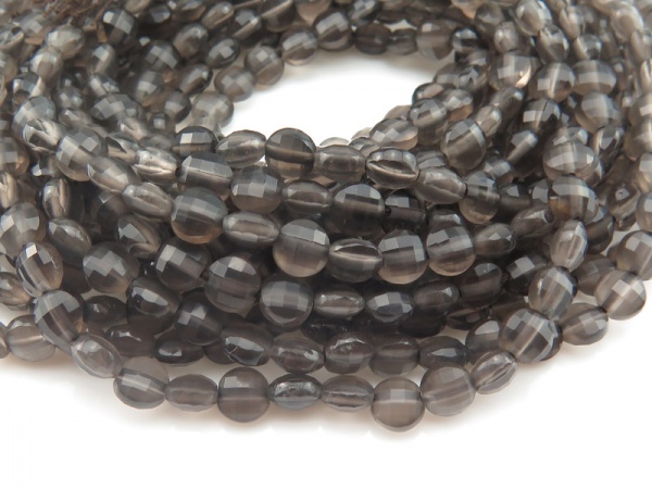 AAA Smoky Quartz Faceted Coin Beads 4.5mm ~ 12.5'' Strand