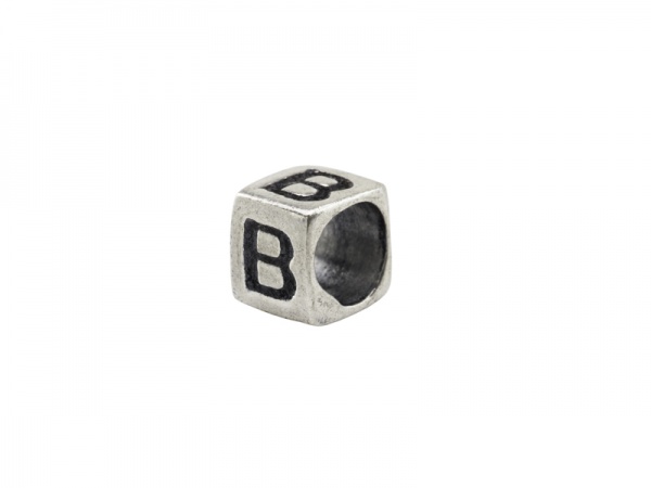 Sterling Silver Alphabet Square Bead 5mm ~ B