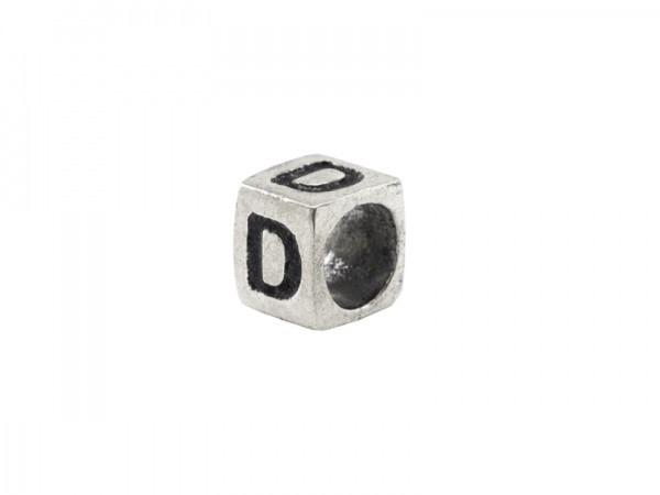 Sterling Silver Alphabet Square Bead 5mm ~ D