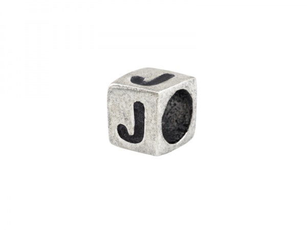 Sterling Silver Alphabet Square Bead 5mm ~ J