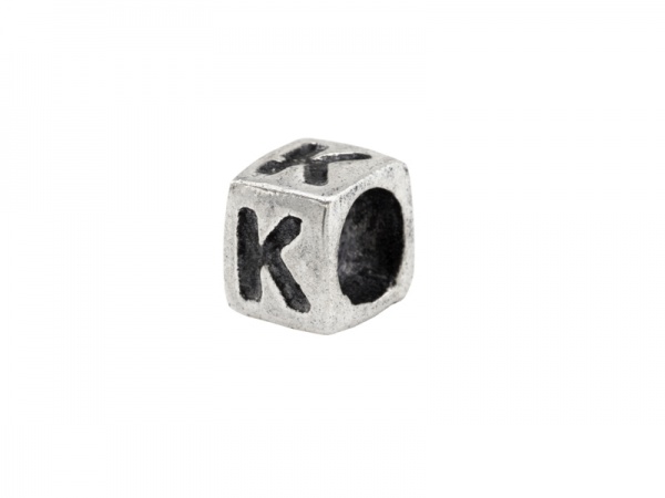 Sterling Silver Alphabet Square Bead 5mm ~ K