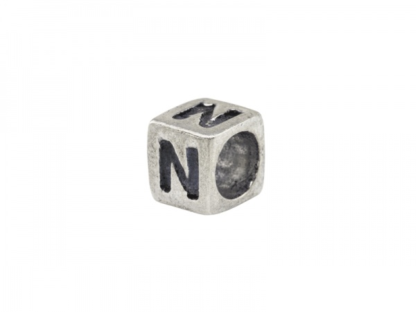 Sterling Silver Alphabet Square Bead 5mm ~ N
