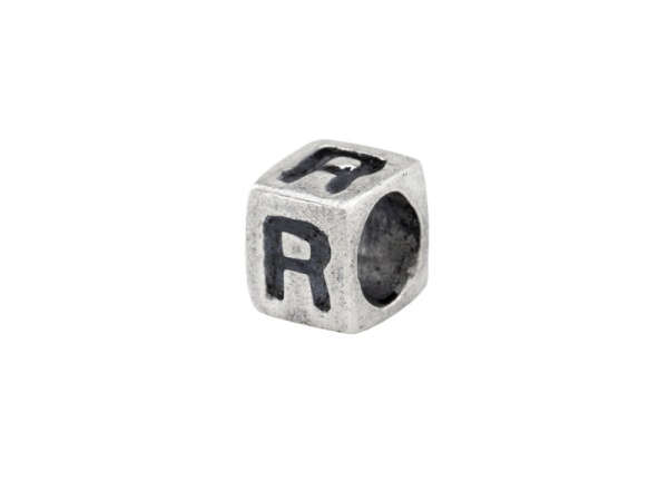 Sterling Silver Alphabet Square Bead 5mm ~ R