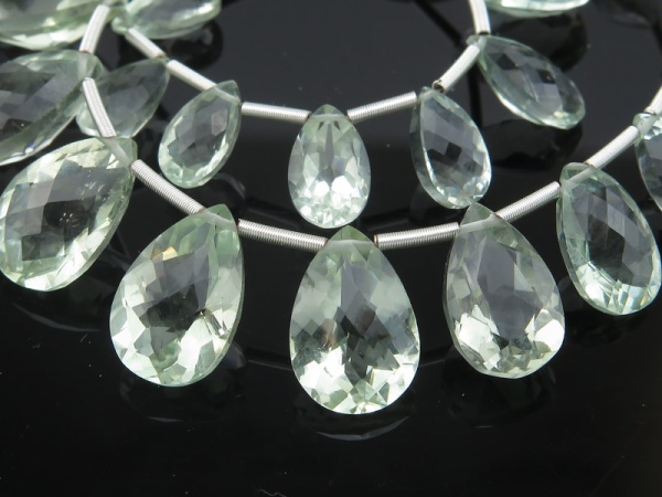 AAA Green Amethyst Faceted Pear Cut Briolettes 7-13mm ~ 9.5'' Strand