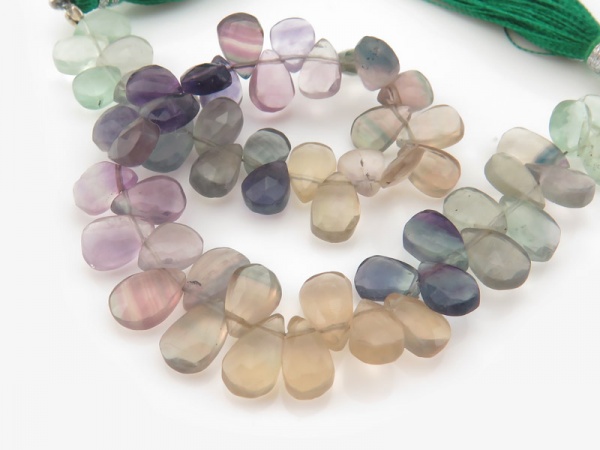 AA Fluorite Faceted Pear Briolettes 7-9mm ~ 8'' Strand