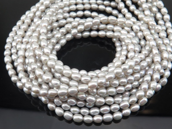 Freshwater Pearl Silver Grey Rice Beads ~ Various Sizes ~ 16'' Strand