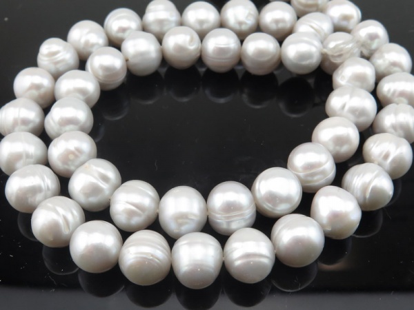 Freshwater Pearl Silver Grey Circled Baroque Beads 9mm ~ 16'' Strand