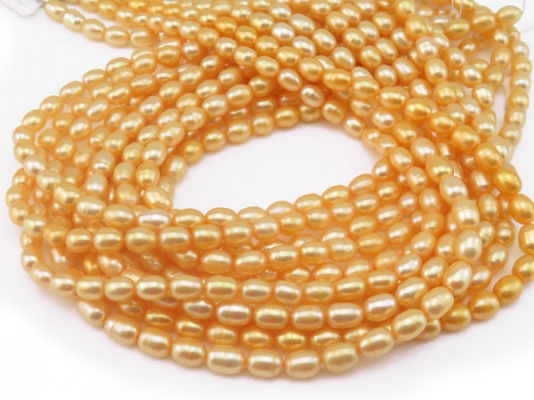 Freshwater Pearl Golden Yellow Rice Beads 7.5-8mm ~ 16'' Strand