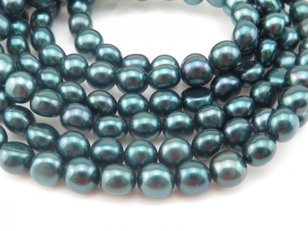 Freshwater Pearl Dark Green Cross Drilled Beads 6.5mm ~ 16'' Strand