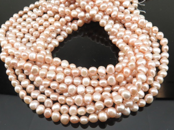 Freshwater Pearl Peach Cross Drilled Beads 7-8mm ~ 16'' Strand