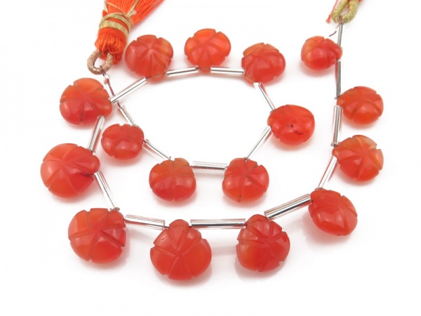 Carnelian Carved Heart Briolettes 8-11mm ~ 7.5'' Strand