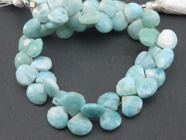 AA Larimar Faceted Heart Briolettes 8.25-9mm ~ 8'' Strand