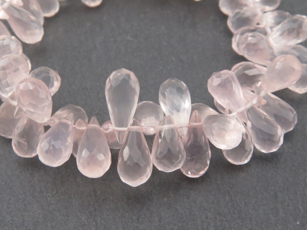 AA Rose Quartz Faceted Teardrop Briolettes 8-10mm ~ 8'' Strand