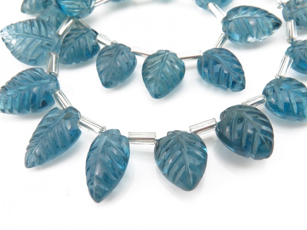 AA+ London Blue Topaz Carved Leaf Briolettes  8.25-13mm ~ 7.5'' Strand