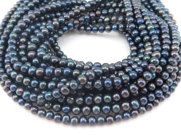 Freshwater Pearl Peacock/Black Potato Beads 4mm ~ 15.5'' Strand