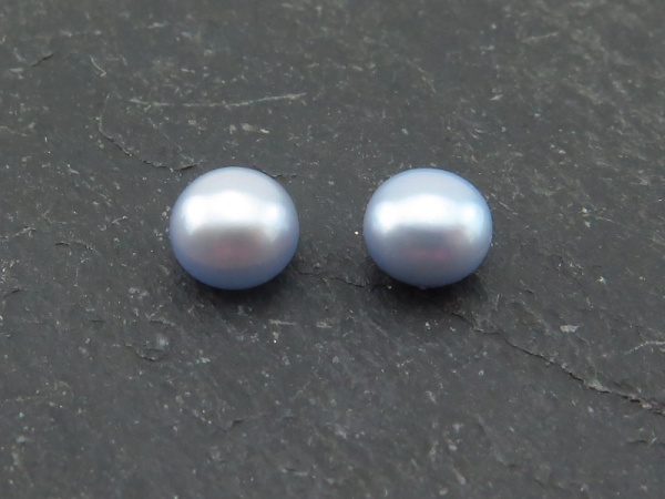 Freshwater Pearl Light Blue Button 5-5.5mm ~ Half Drilled ~ PAIR