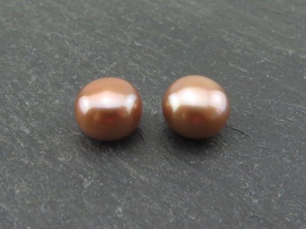 Freshwater Pearl Copper Button ~ Various Sizes ~ Half Drilled ~ PAIR
