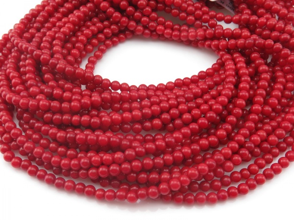 Red Bamboo Coral Smooth Round Beads 4mm ~ 16'' Strand