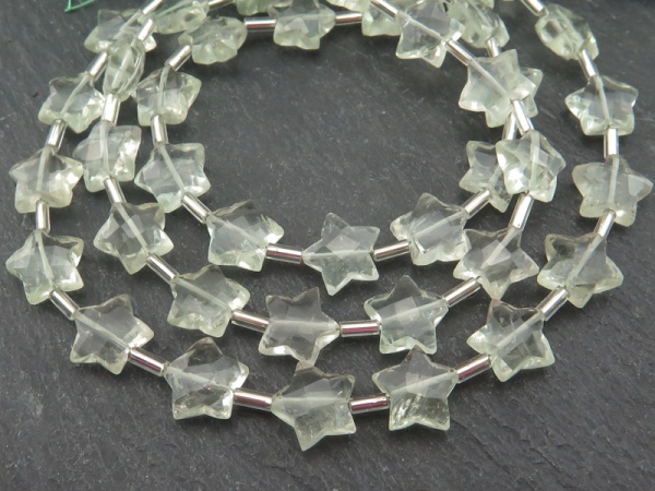 Green Amethyst Faceted Star Beads 9-10.5mm (15)