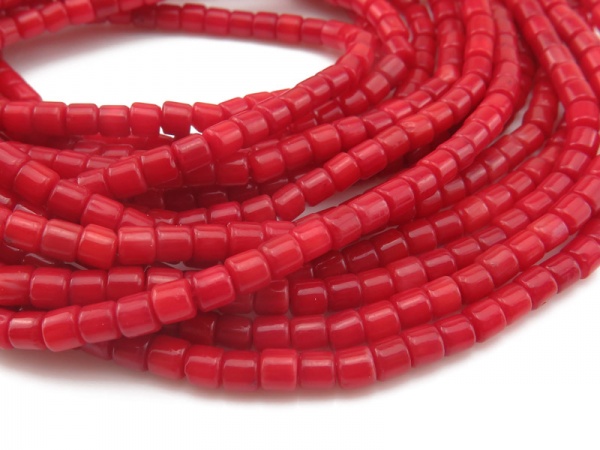 Red Bamboo Coral Cylinder Beads 3mm ~ 15.5'' Strand