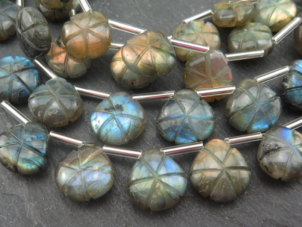 Labradorite Carved Heart Briolettes 9.5-13mm ~ 8'' Strand