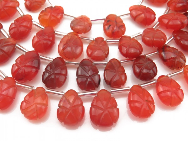 Carnelian Carved Pear Briolettes 9-12.5mm ~ 7.5'' strand
