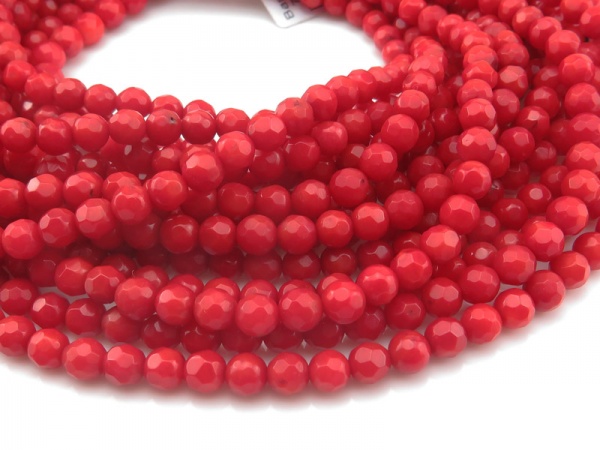 Red Bamboo Coral Faceted Round Beads 5mm ~ 16'' Strand