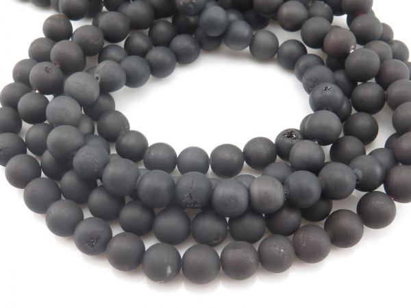 Black Druzy Agate Matt Round Beads 8.5mm ~ 15.75'' Strand