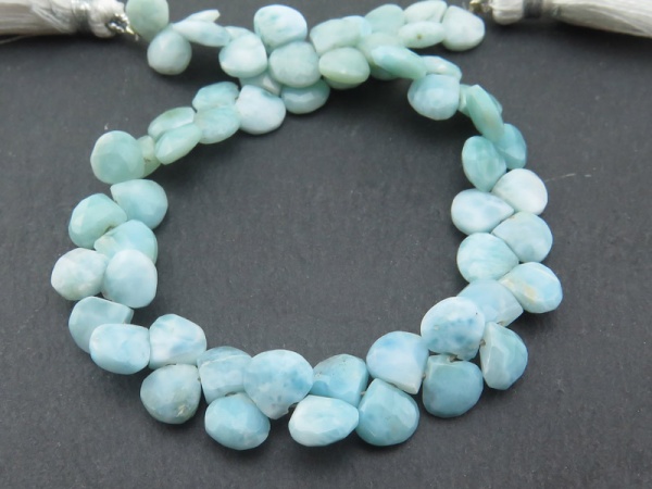 AA Larimar Faceted Heart Briolettes 6.5-7.25mm ~ 8'' Strand